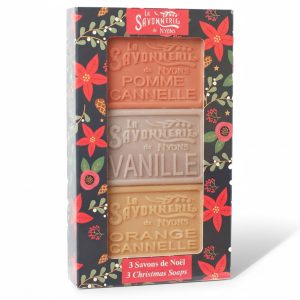 Fourreau 3 savons de Noël 100g – Pomme Cannelle, Vanille, Orange Cannelle