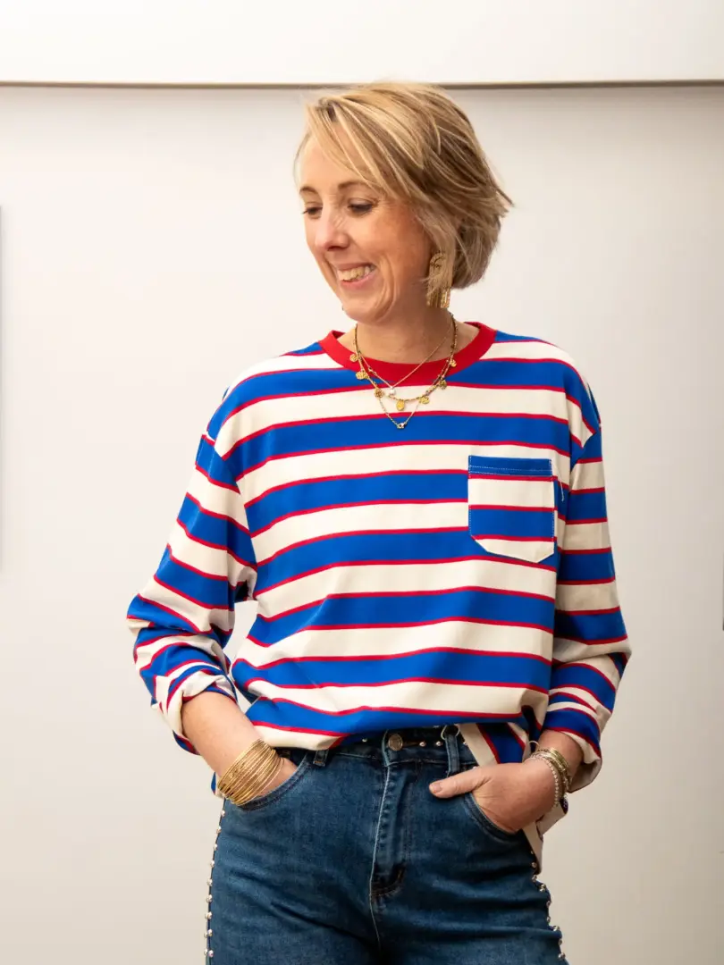 T-shirt rayure bleu blanc rouge LISA – Image 2